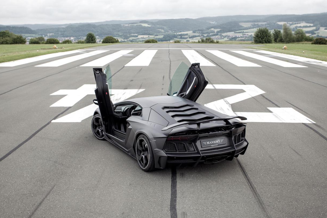 mansory aventador carbonado carbon fiber rear bumper exhaust competition wing spoiler doors open