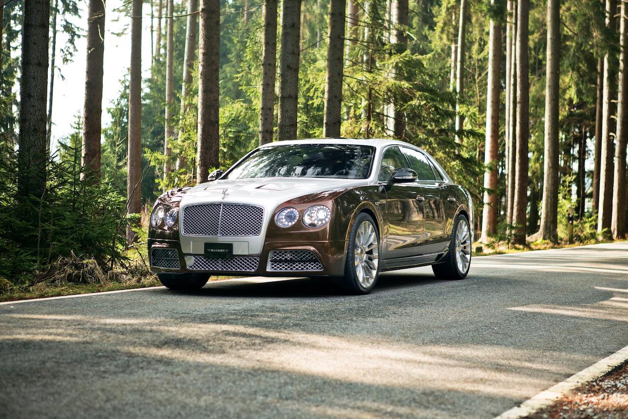 mansory bentley flying spur brown front angle front bumper hood led m8 wheel rim