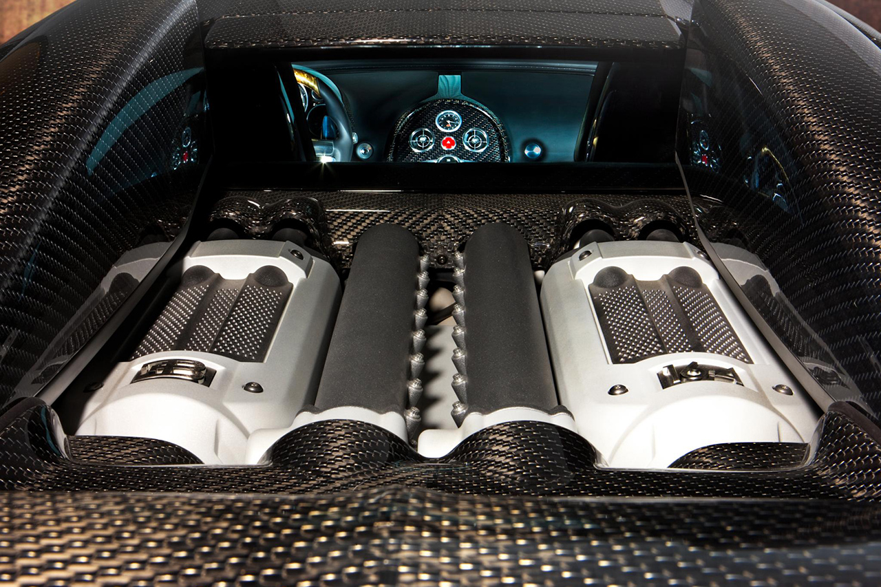 mansory bugatti veyron linea d'oro carbon fiber engine