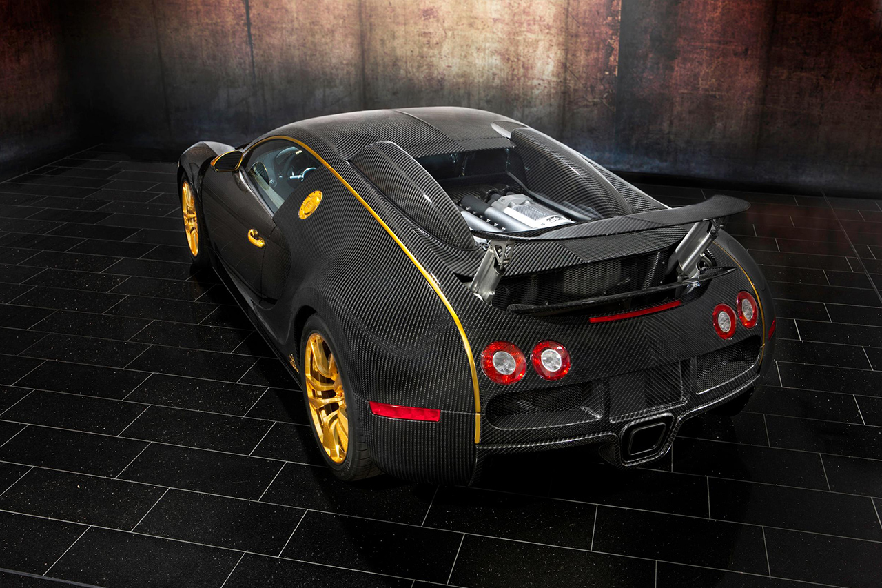 mansory bugatti veyron linea d'oro carbon fiber wing up rear top angle