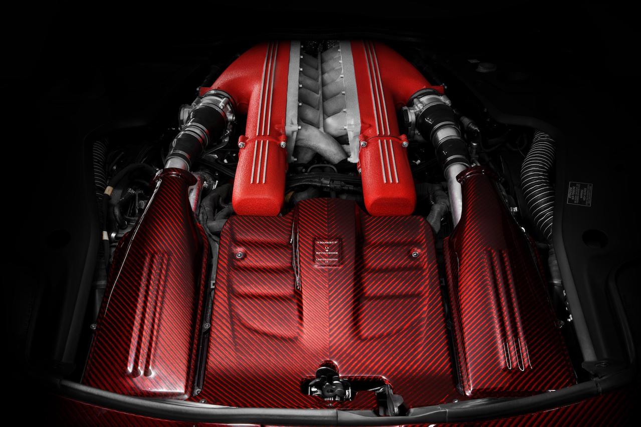 mansory ferrari f12 la revoluzione red carbon fiber engine bay