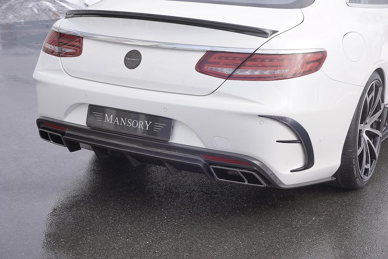 mansory mercedes benz c217 s class s65 s63 s550 soft body kit carbon fiber rear bumper diffuser exhaust system trunk lip outtake