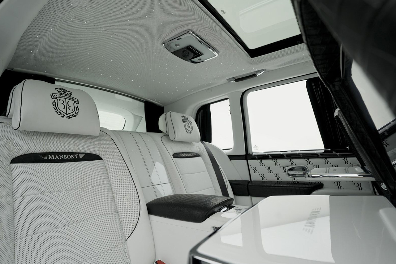 mansory rolls royce cullinan wide body kit white interior rear seat headliner 2019 2020 2021