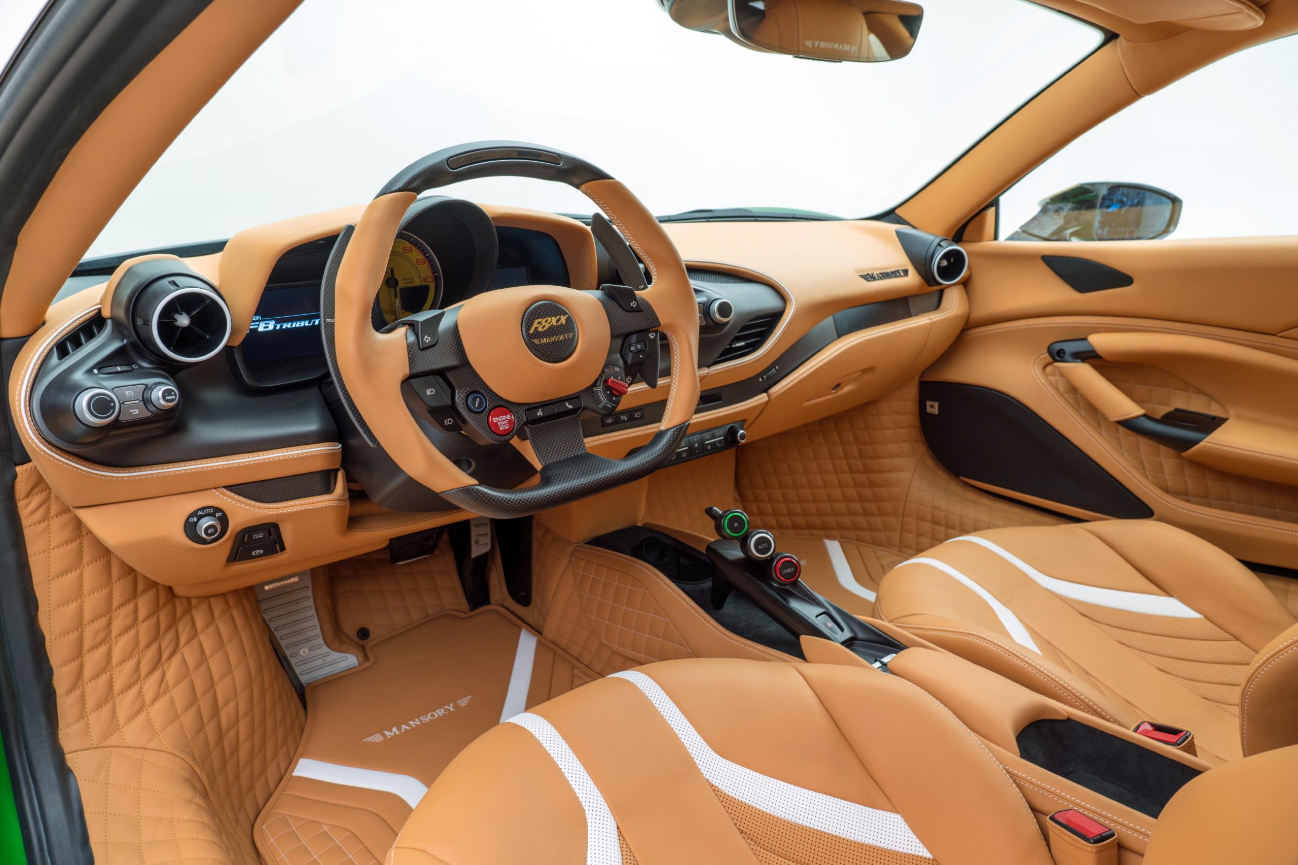 mansory f8xx ferrari f8 body kit carbon fiber steering wheel leather bespoke interior wheel 2020 2021