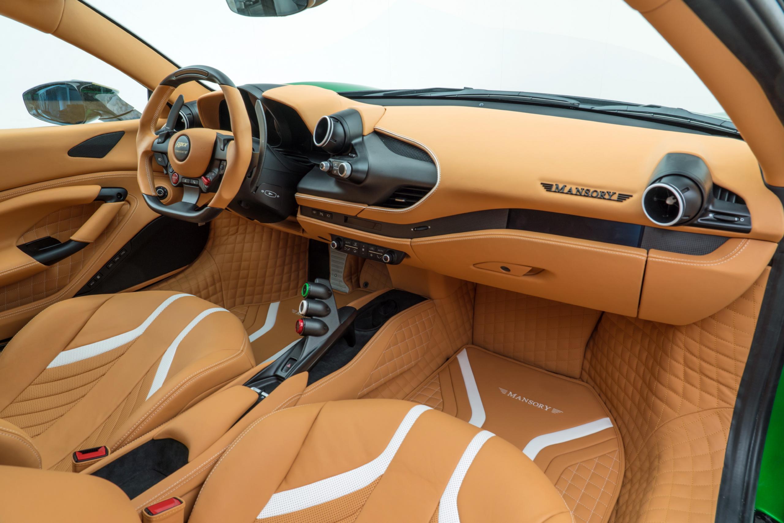 mansory f8xx ferrari f8 custom interior steering wheel carbon fiber bespoke leather interior 2020 2021